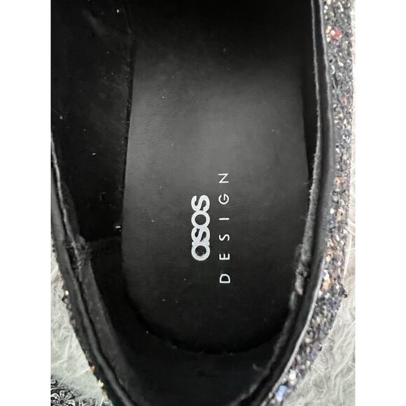ASOS Design Men’s Loafers Black In Silver Glitter Size 10W Sparkle Shoes 43W - Picture 8 of 9